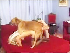 Extremely alluring and captivating animal sex themes include dirty blonde couple threesome with dog.